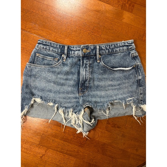 Good American Pants - Good American Denim Shorts Womens 6/28 Blue Cut Off Raw Hem High Rise Distressed